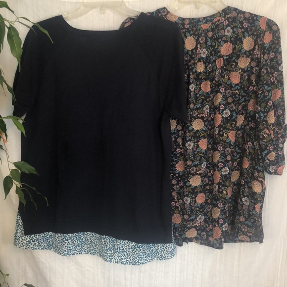 LOFT Size LP lot 2 blouses-navy sweater w/ floral hanging shirt & floral blouse - Picture 10 of 13